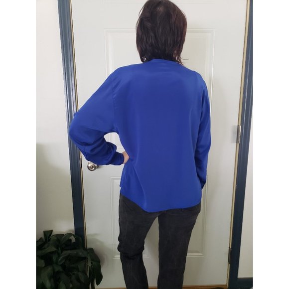 80s Blue Pocket‎ Button Down Blouse - Picture 3 of 5